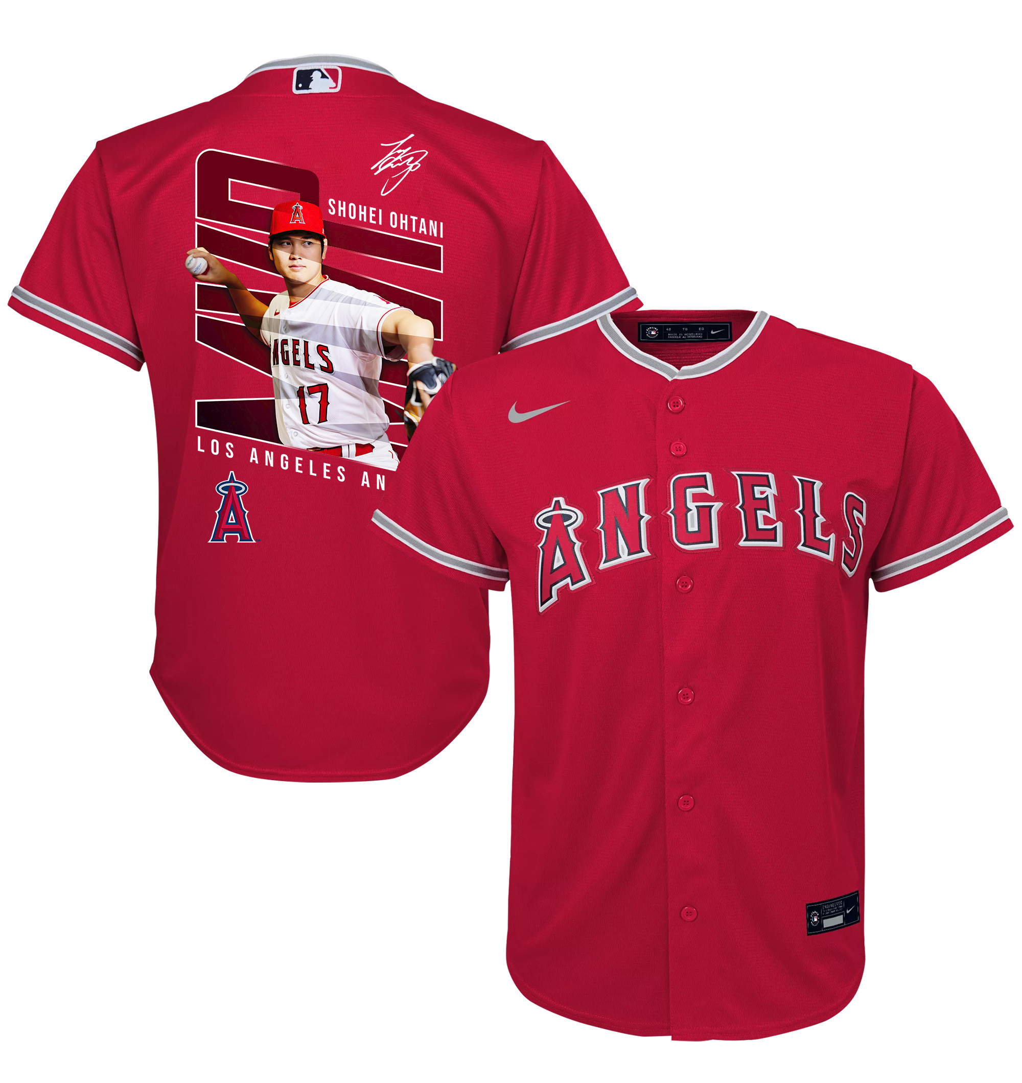 Shohei Ohtani 17 Los Angeles Angels Signed Logo 2023 Alternate Player Red MLB Jersey Youth