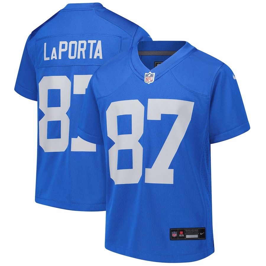 Sam LaPorta 87 Detroit Lions Alternate Game Blue NFL Jersey Youth