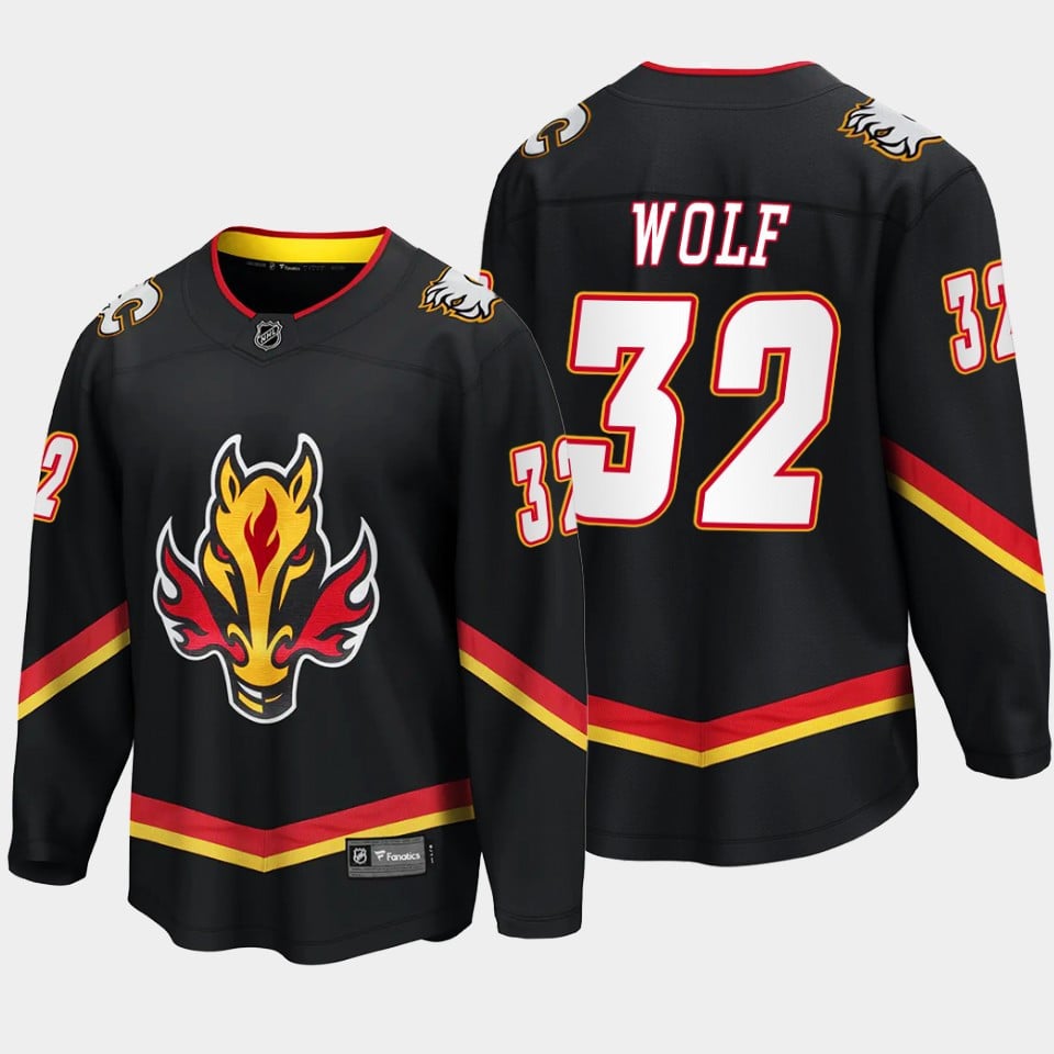 Calgary Flames Dustin Wolf 32 Alternate Black Breakaway Player NHL Jersey Men's