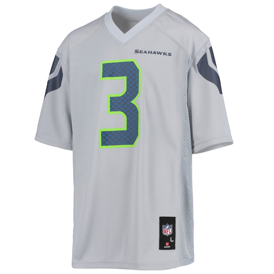 Russell Wilson 3 Seattle Seahawks Gray NFL Jersey Youth