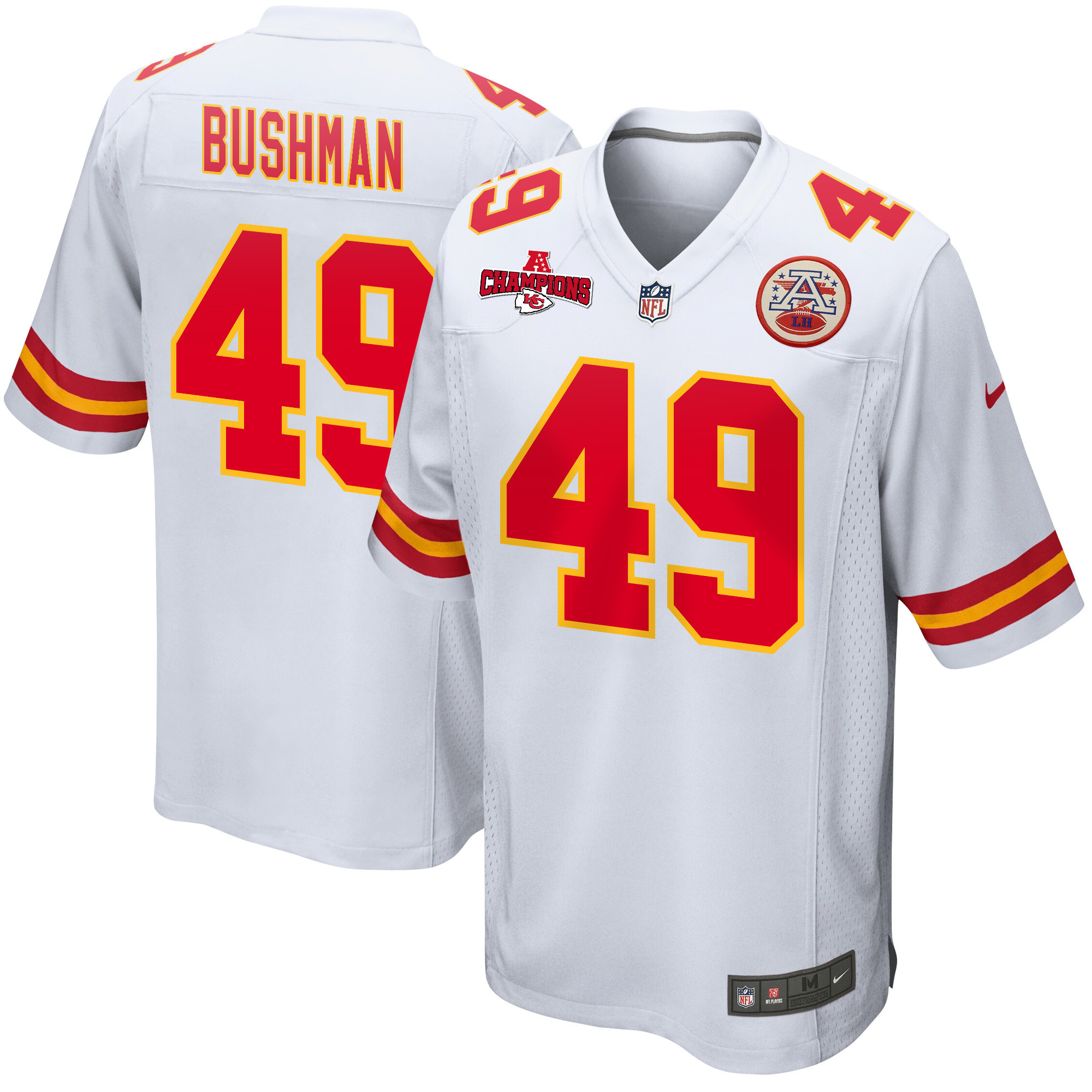 Matt Bushman 49 Kansas City Chiefs AFC Champions Patch Game White NFL Jersey Men's