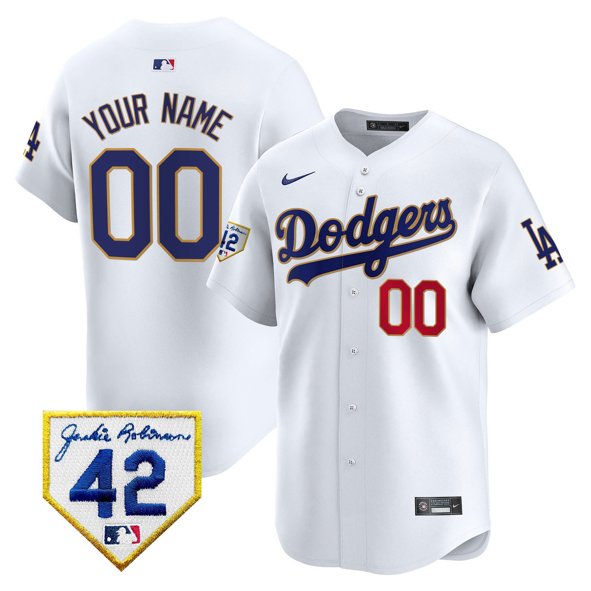 Los Angeles Dodgers 2024 Jackie Robinson Patch Custom White MLB Jersey Men's