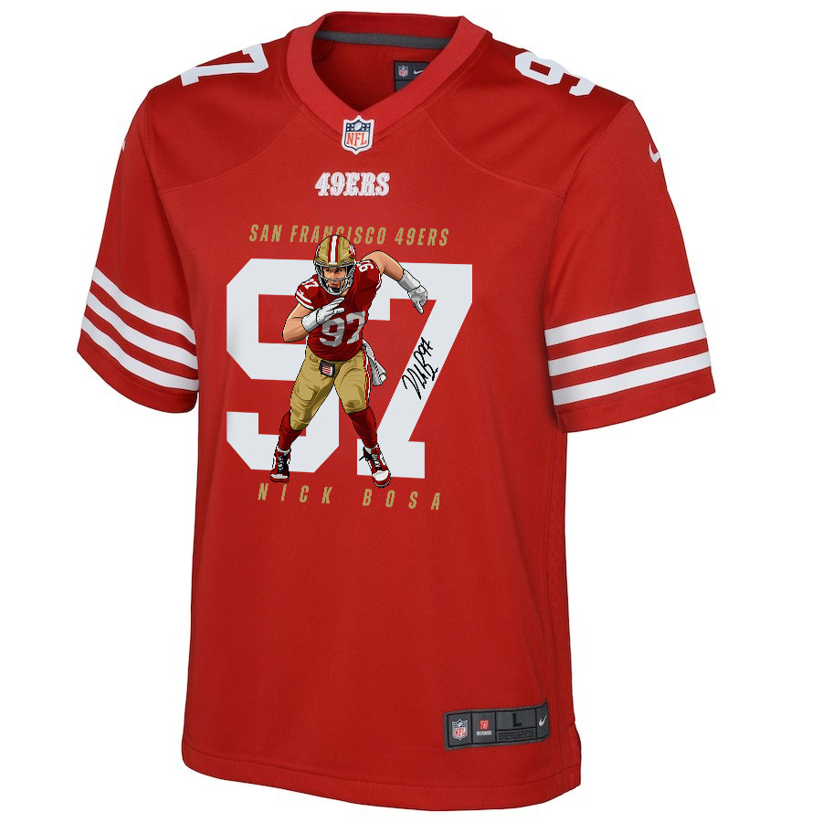 Nick Bosa 97 San Francisco 49ers Run Bosa Run Game Scarlet NFL Jersey Youth
