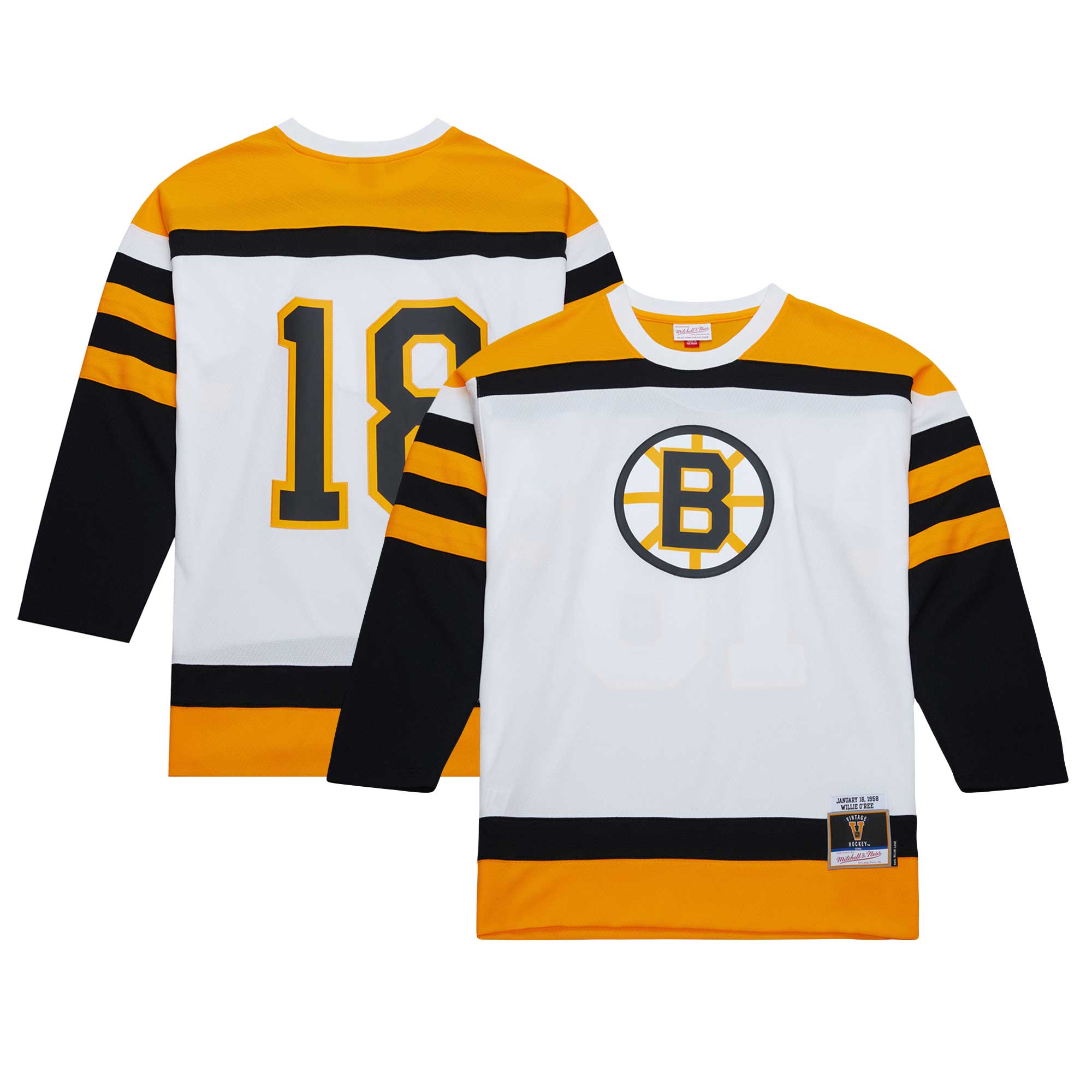 Boston Bruins Willie O'Ree Mitchell Ness White 1958 Blue Line Player NHL Jersey Men's