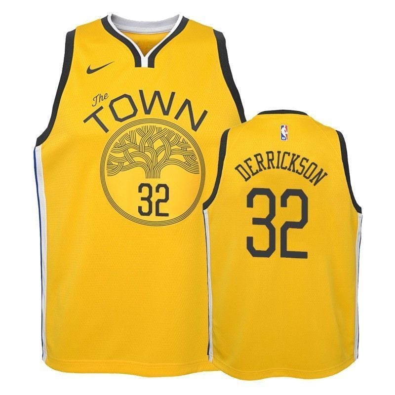 Golden State Warriors Marcus Derrickson 32 Earned Yellow NBA Jersey Youth