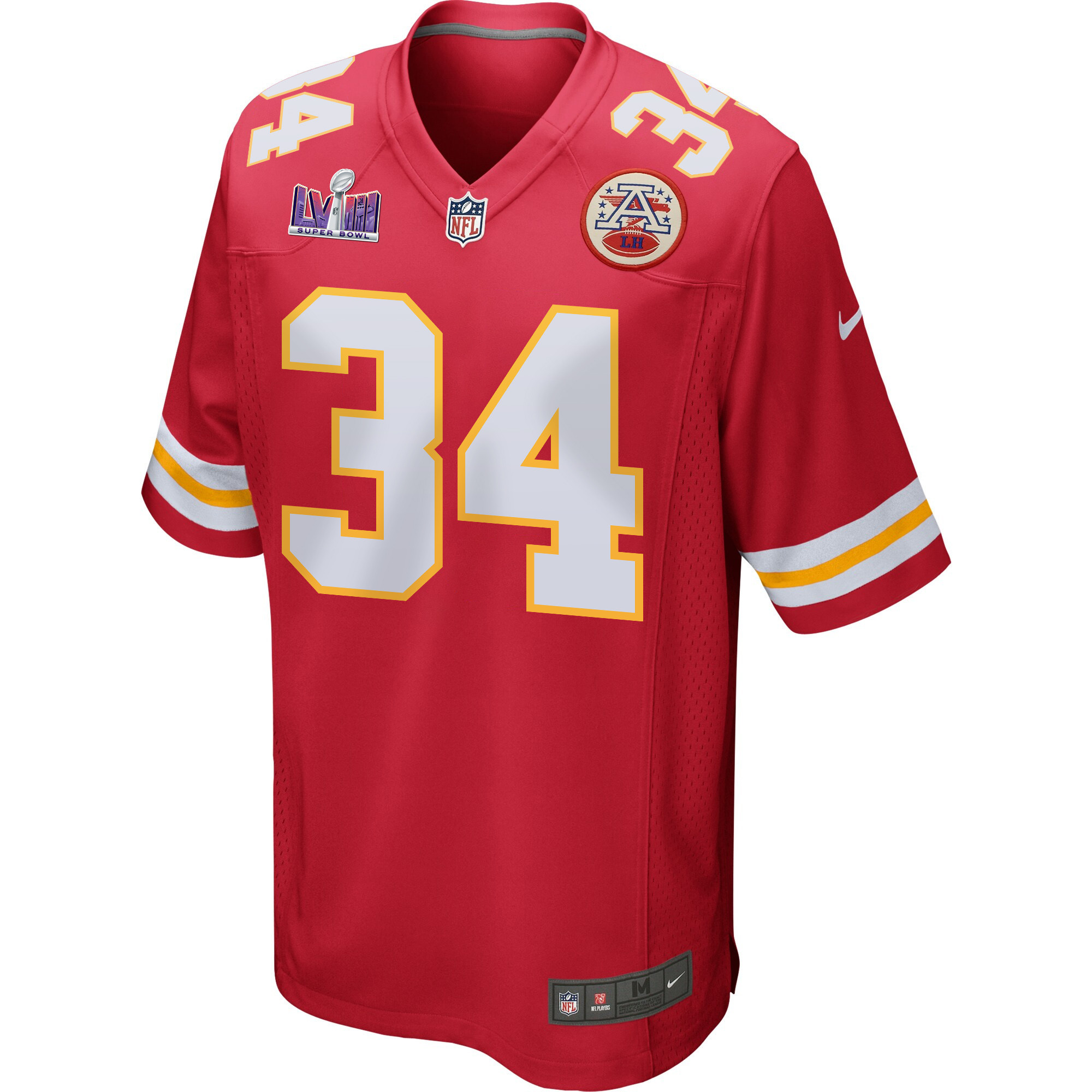 Deneric Prince 34 Kansas City Chiefs Super Bowl LVIII Patch Game Red NFL Jersey Men's