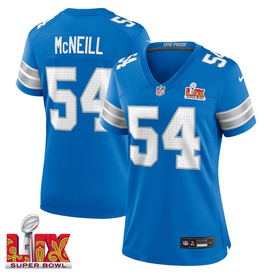 Alim McNeill #54 Detroit Lions Super Bowl LIX Blue NFL Jersey Women's