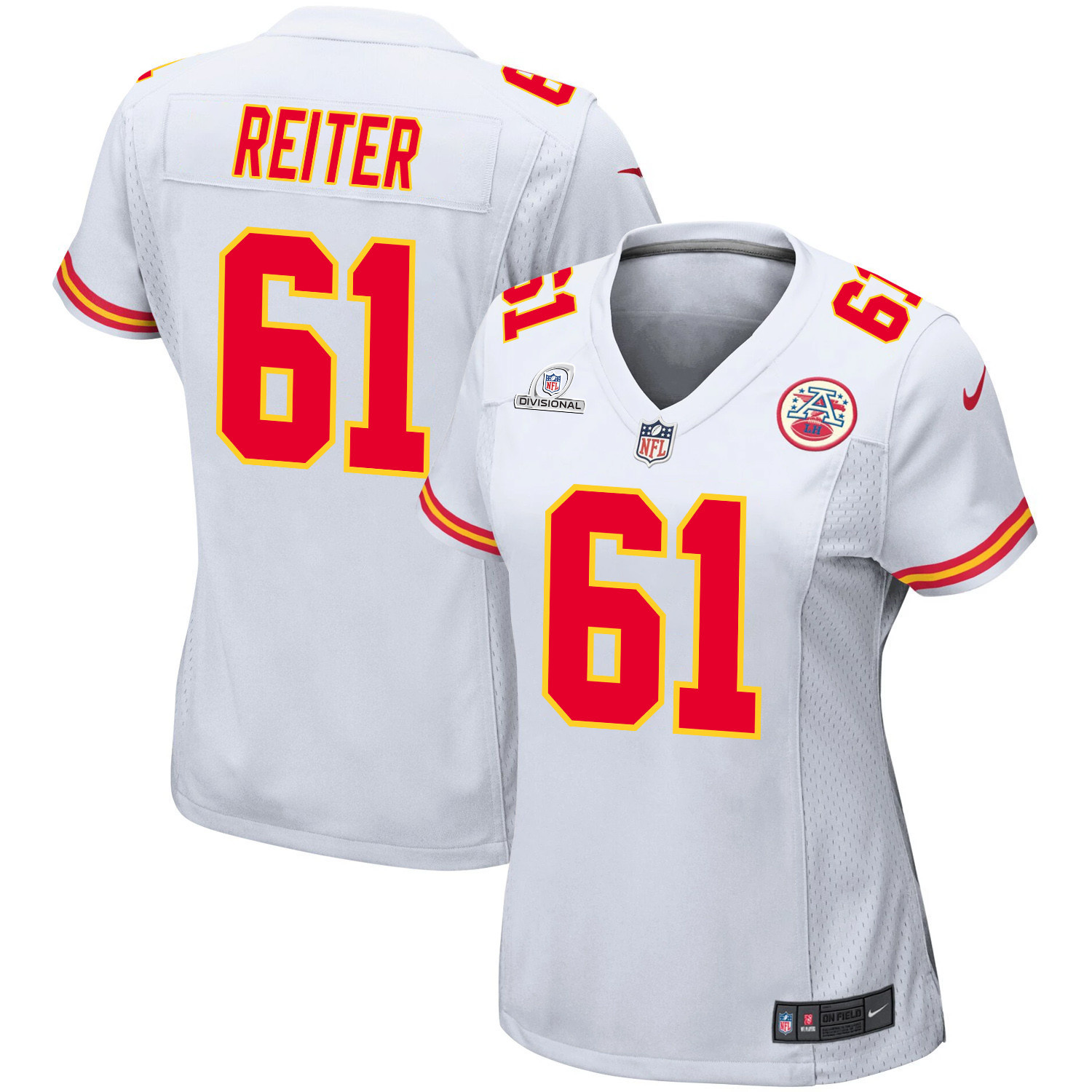 Austin Reiter 61 Kansas City Chiefs Super Bowl LVIII Patch Game White NFL Jersey Women's