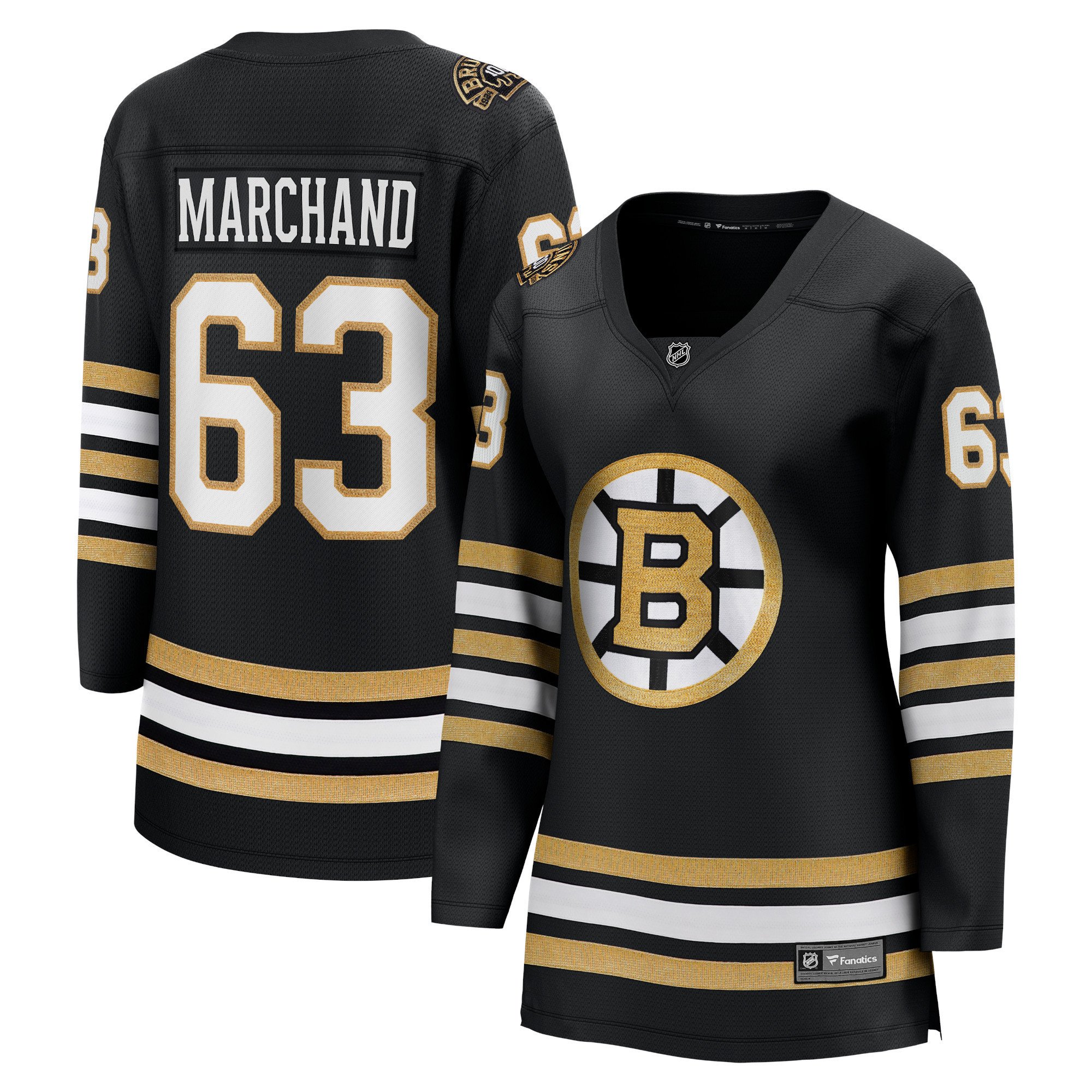 Brad Marchand 63 Boston Bruins 100th Anniversary Breakaway Women, Black NHL Jersey Women's