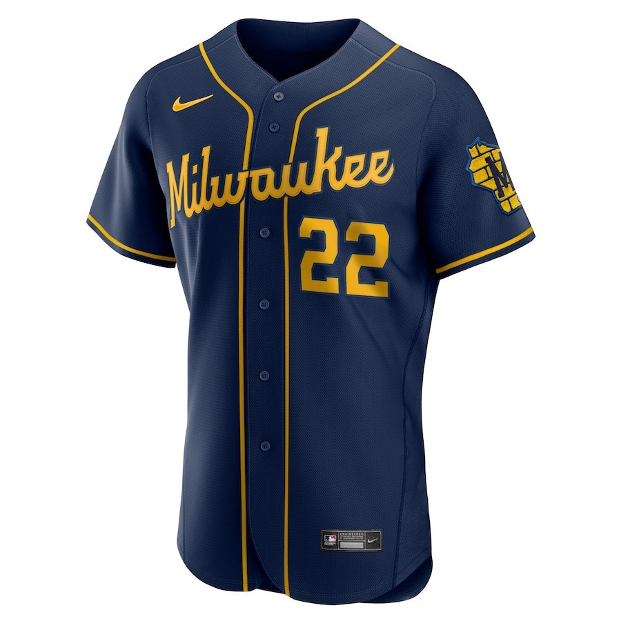Christian Yelich 22 Milwaukee Brewers Alternate Player Elite Navy MLB Jersey Men's