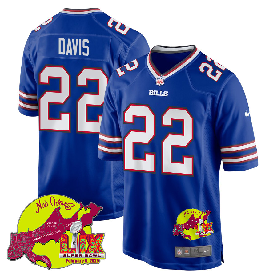Ray Davis 22 Buffalo Bills Super Bowl LIX New Orleans Patch Game Royal NFL Jersey Men's