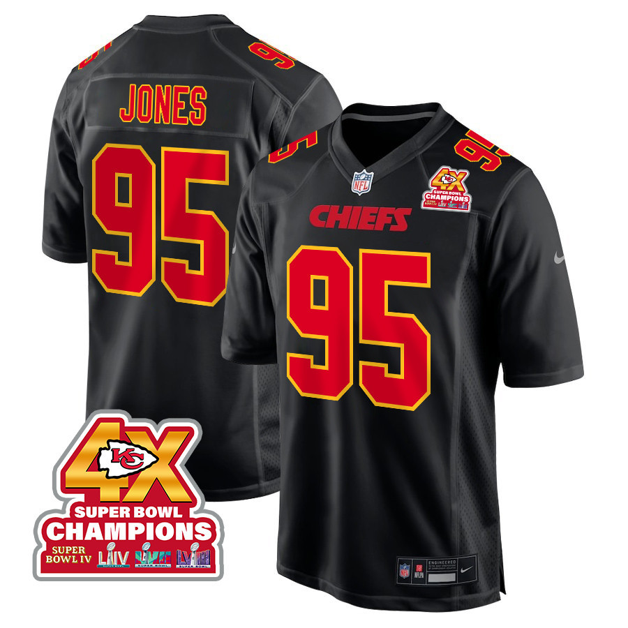 Chris Jones 95 Kansas City Chiefs Super Bowl LVIII Champions 4X Fashion Game Carbon Black NFL Jersey Men's
