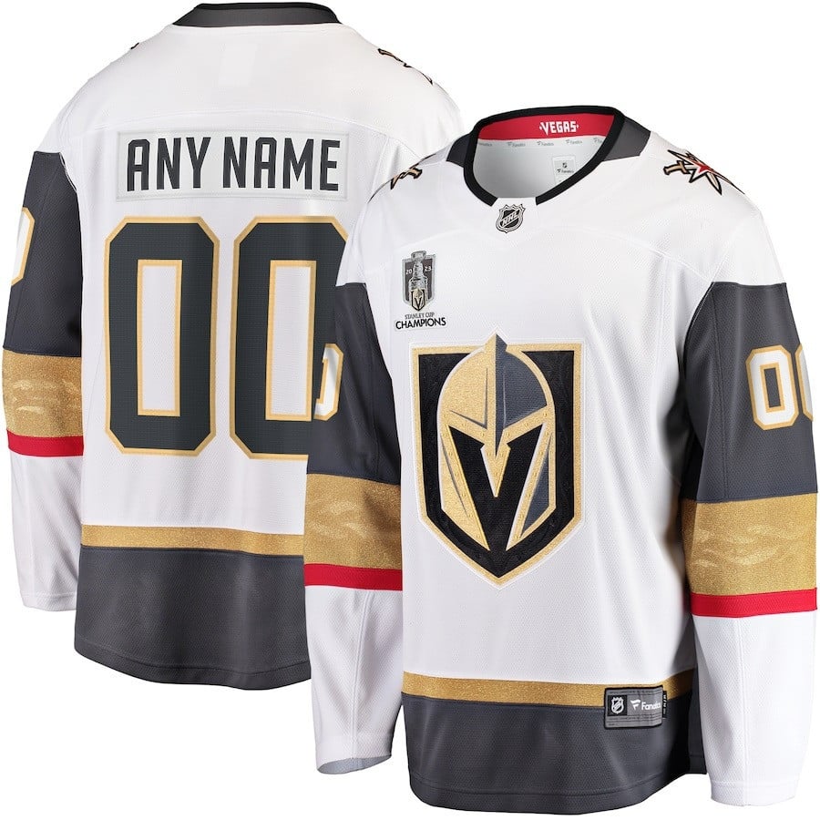 Vegas Golden Knights 2023 Stanley Cup Champions Patch Custom 00 Away Breakaway Custom White NHL Jersey Men's