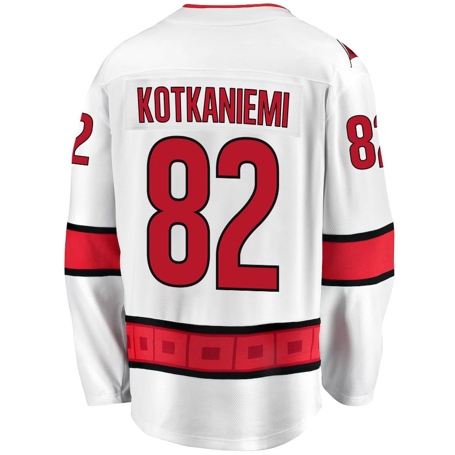 Jesperi Kotkaniemi 82 Carolina Hurricanes Stanley Cup 2023 Playoffs Patch Away Breakaway White NHL Jersey Men's