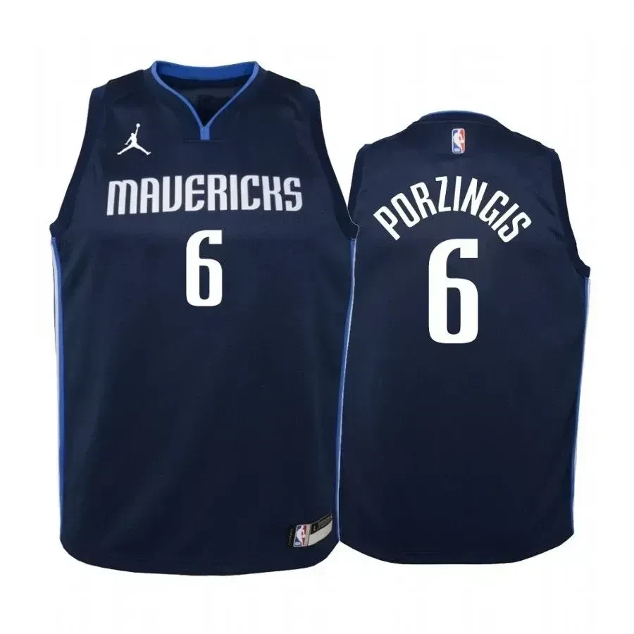 Kristaps Porzingis Dallas Mavericks Navy Statet Jumpman NBA Jersey Youth