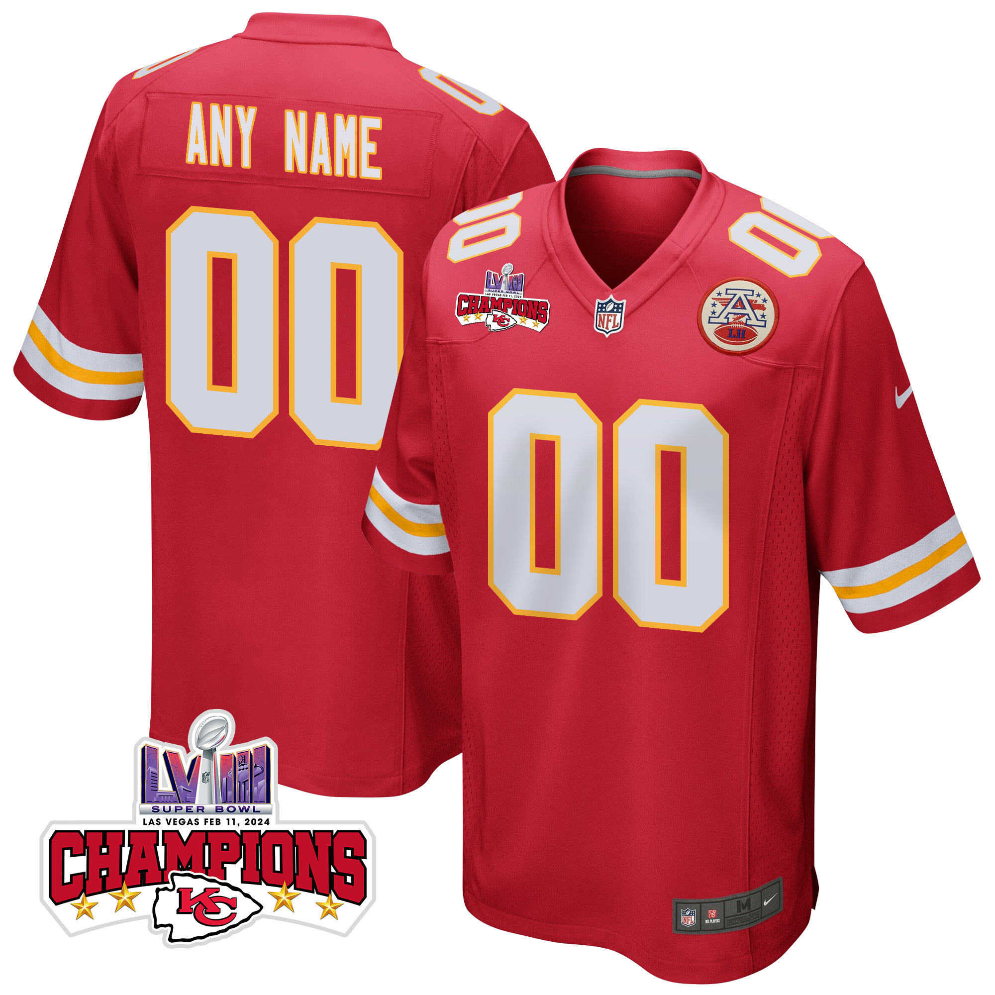Kansas City Chiefs Super Bowl LVIII Champions 4 Stars Patch Game Custom Red NFL Jersey Men's