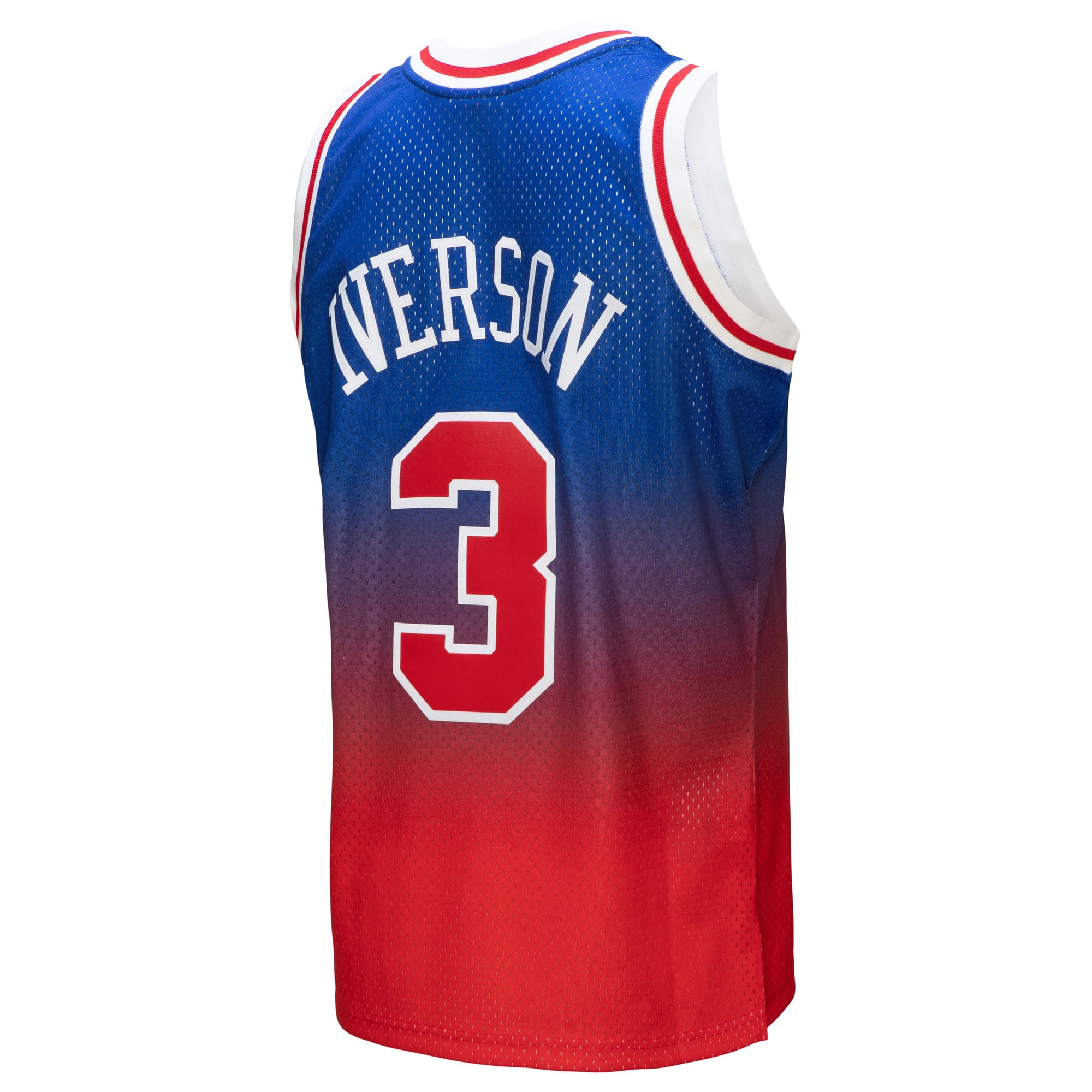 Mitchell Ness Allen Iverson Red/Royal Philadelphia 76ers 1996/97 Hardwood Classics Fadeaway Swingman Player NBA Jersey Men's