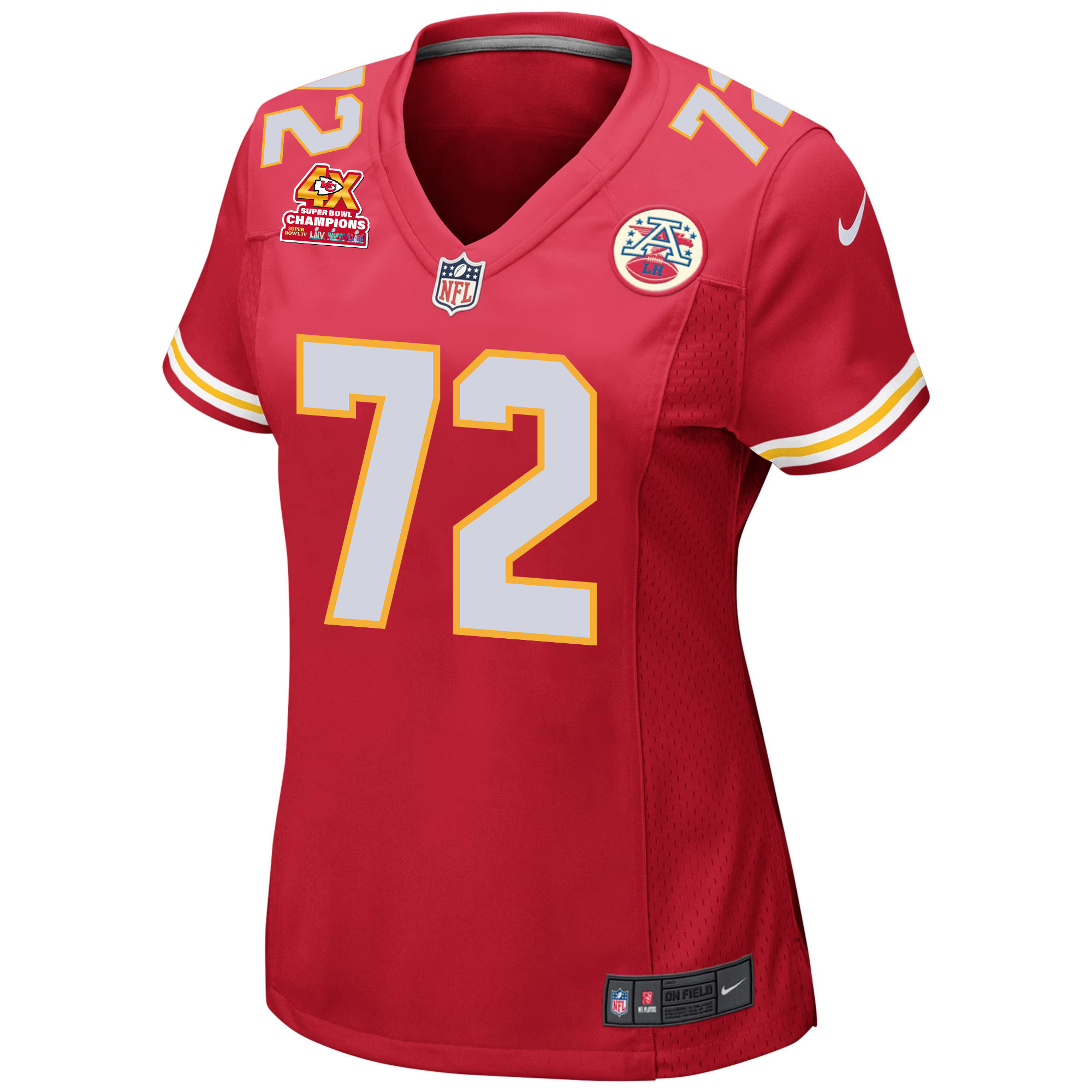 Chukwuebuka Godrick 72 Kansas City Chiefs Super Bowl LVIII Champions 4X Game Red NFL Jersey Women's