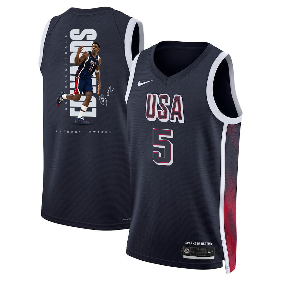 Anthony Edwards 5 Olympic Paris 2024 USA Unisex 2024 Swingman Player Navy NBA Jersey Unisex