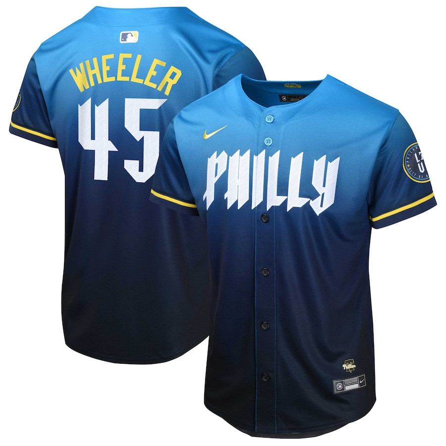 Zack Wheeler 45 Philadelphia Phillies 2024 City Connect Limited Blue MLB Jersey Youth