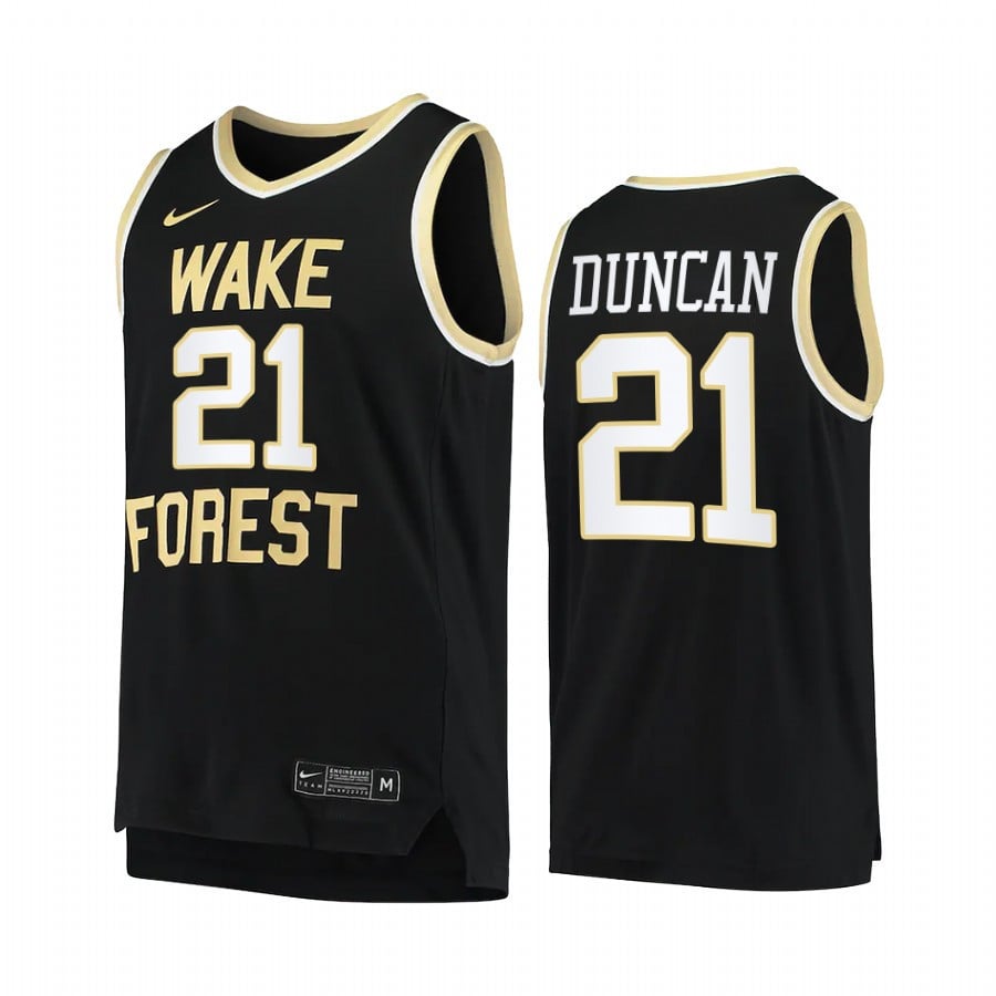 Wake Forest Demon Deacons Tim Duncan 21 College Black Uniform NCAA Jersey Men's
