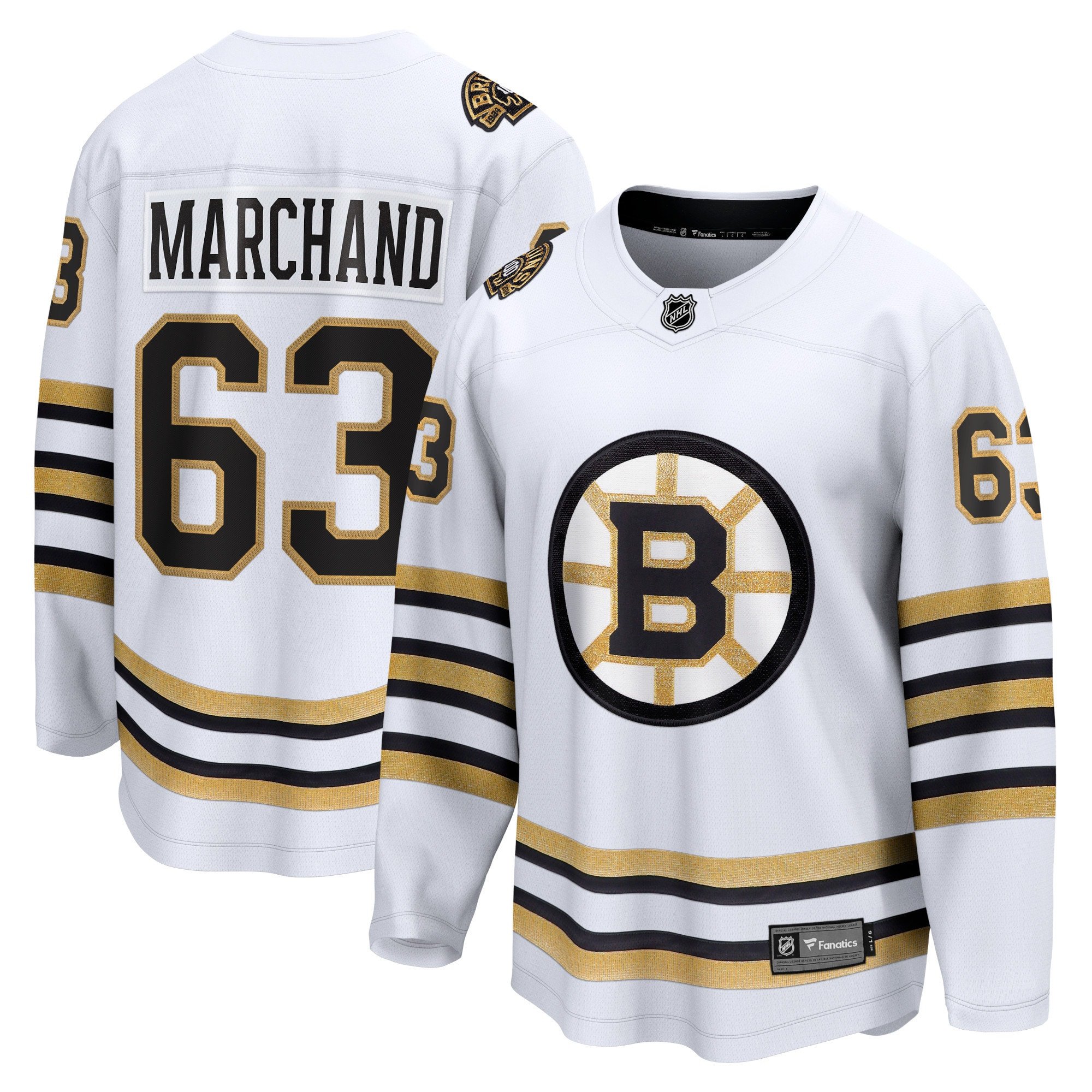 Brad Marchand 63 Boston Bruins 100th Anniversary Breakaway White NHL Jersey Men's