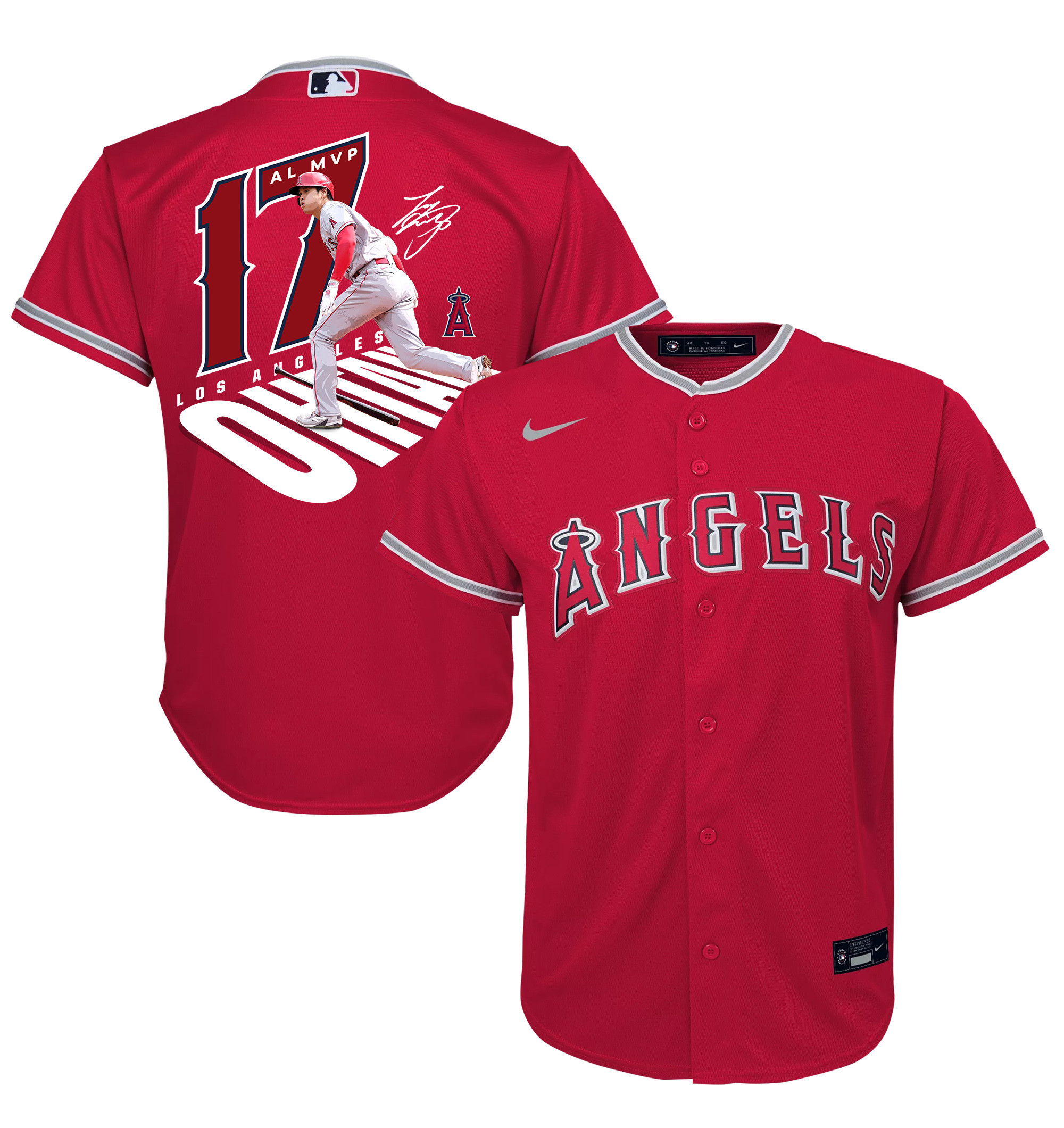 Shohei Ohtani 17 Los Angeles Angels Signed Number 2023 Alternate Player Red MLB Jersey Youth