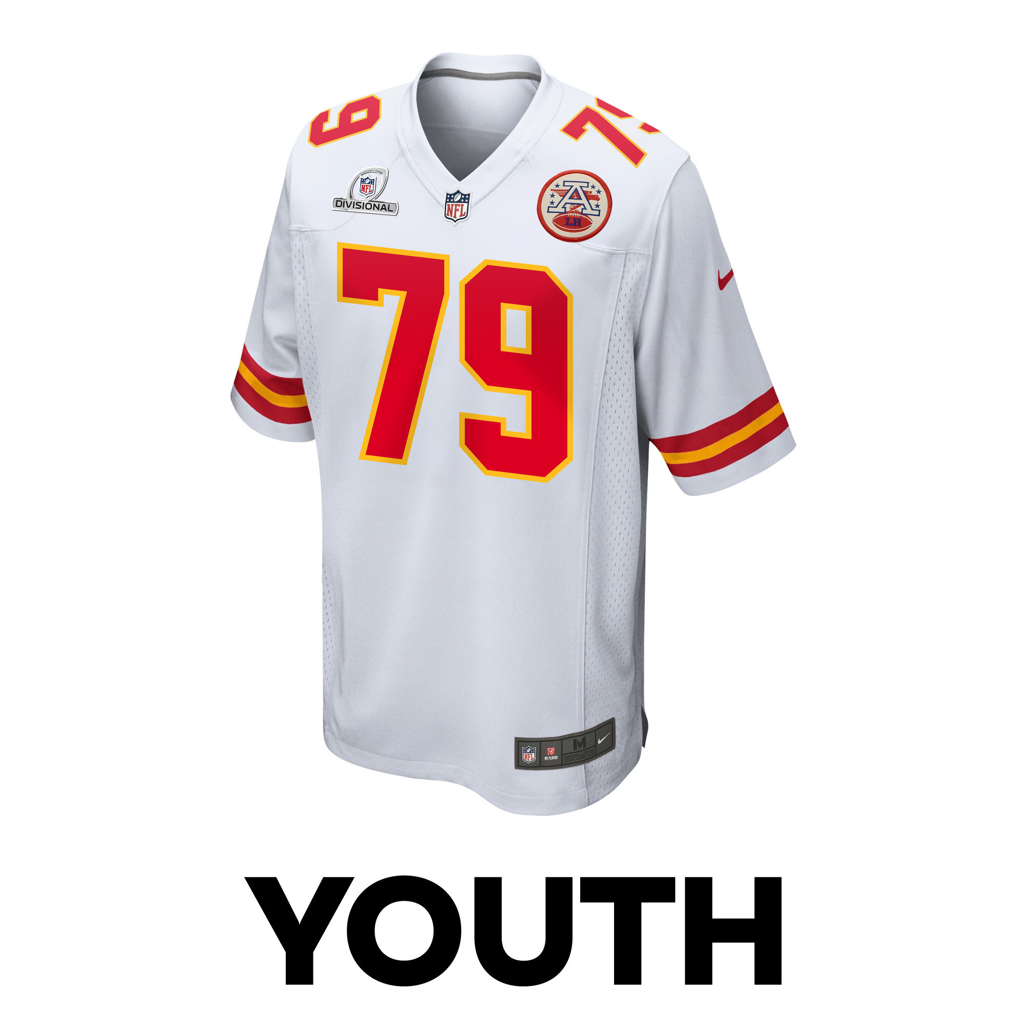 Donovan Smith 79 Kansas City Chiefs Super Bowl LVIII Patch Game White NFL Jersey Youth