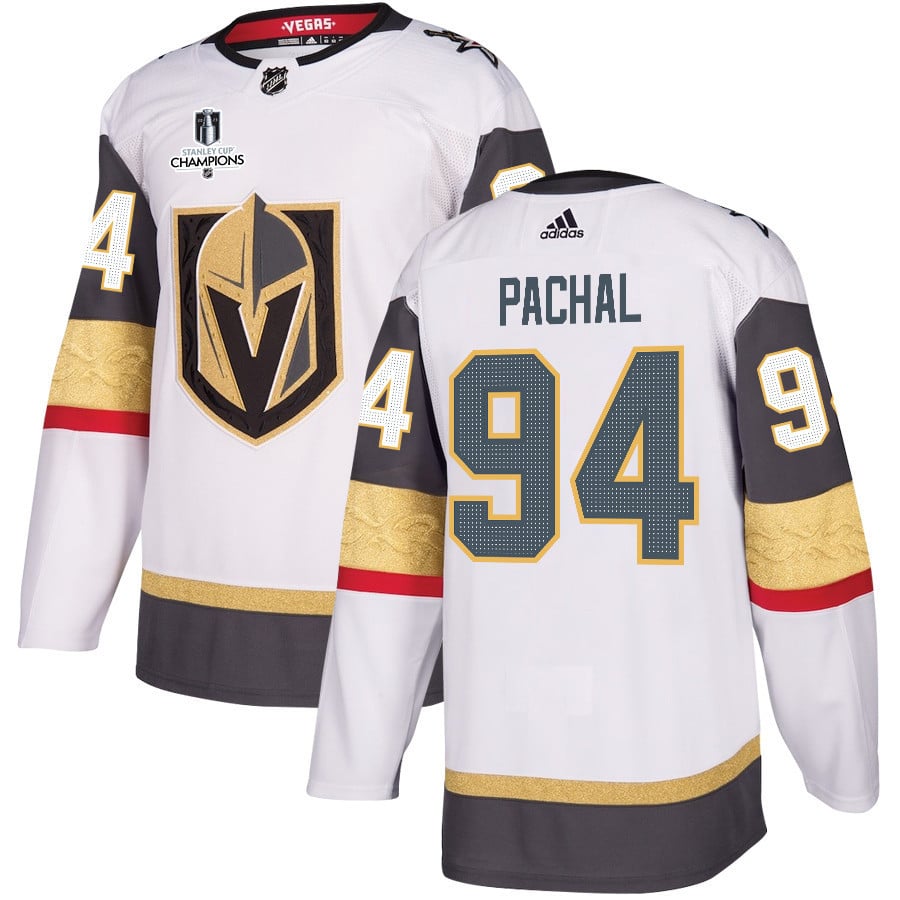 Brayden Pachal 94 Vegas Golden Knights Stanley Cup 2023 Champions Patch Away Breakaway White NHL Jersey Men's