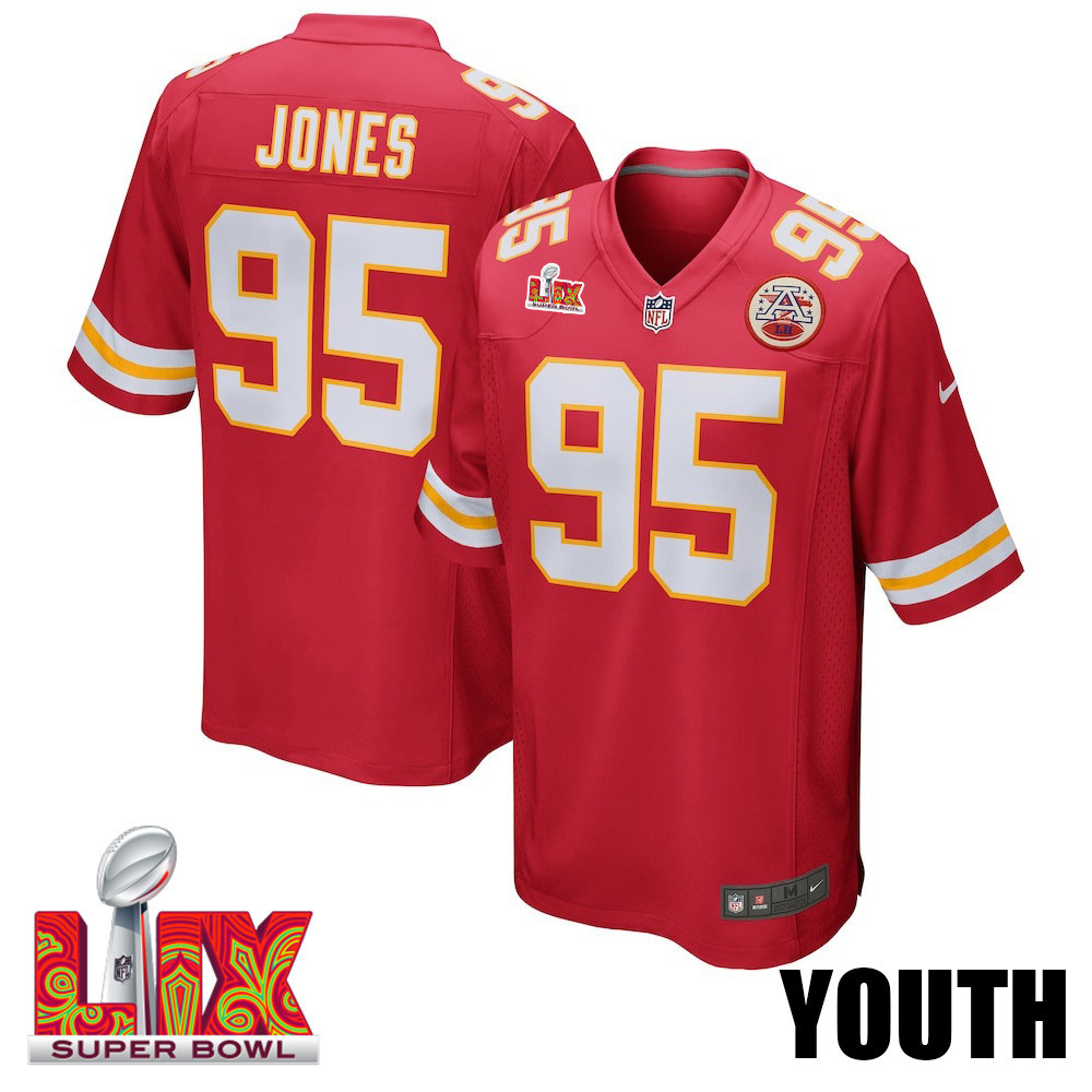 Chris Jones #95 Kansas City Chiefs Super Bowl LIX Red NFL Jersey Youth