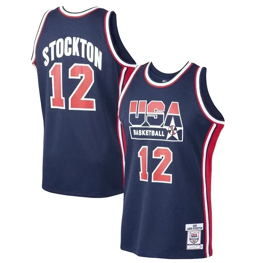 John Stockton Usa Mitchell Ness Home 1992 Dream Team Navy NBA Jersey Men's