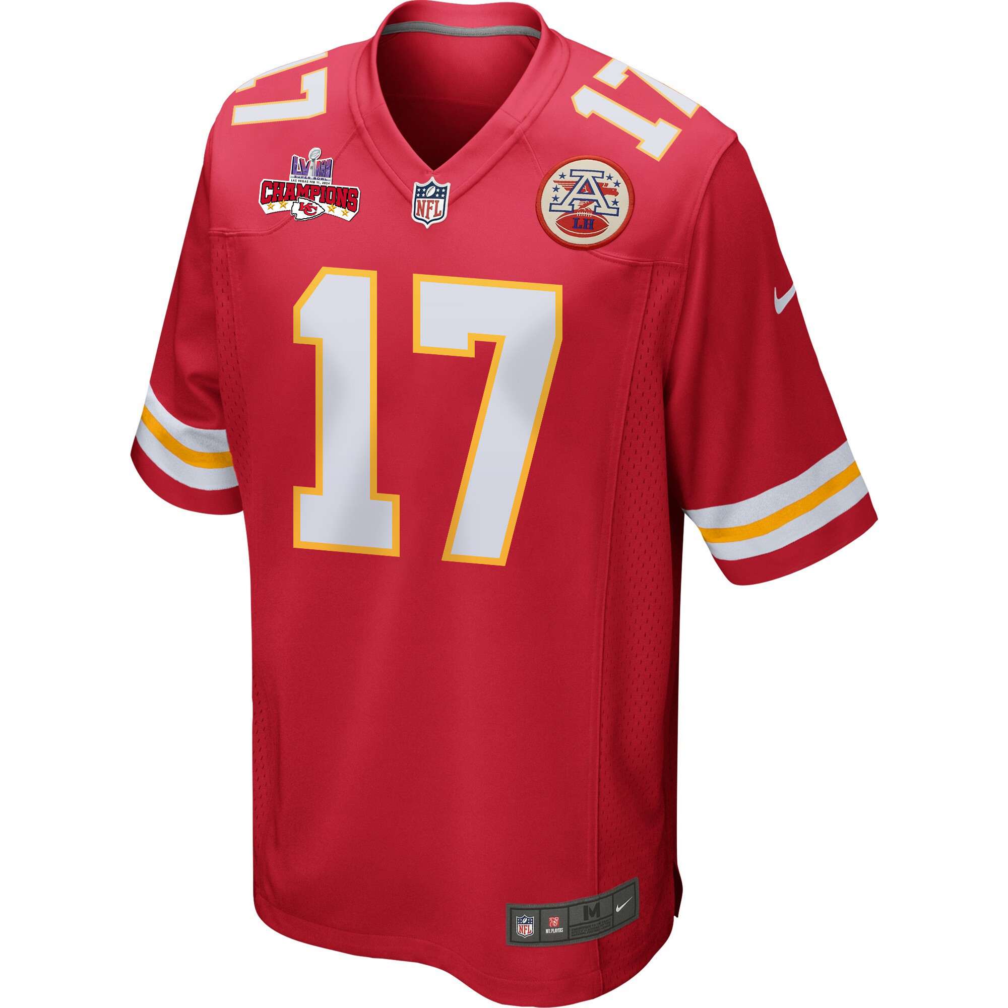 Richie James 17 Kansas City Chiefs Super Bowl LVIII Champions 4 Stars Patch Game Red NFL Jersey Men's