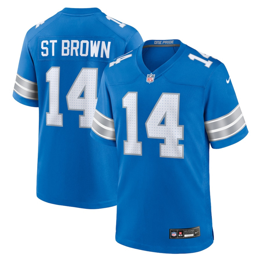 Amon-Ra St. Brown 14 Detroit Lions Game Blue NFL Jersey Men's