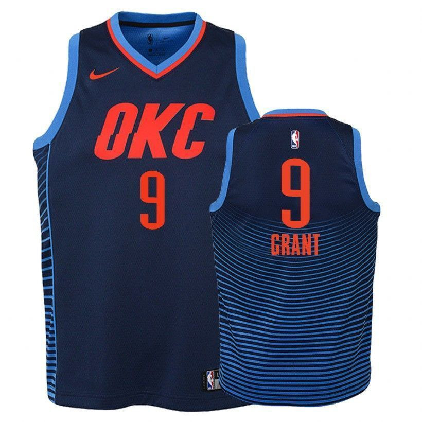 Thunder Jerami Grant 9 Statet Navy NBA Jersey Youth