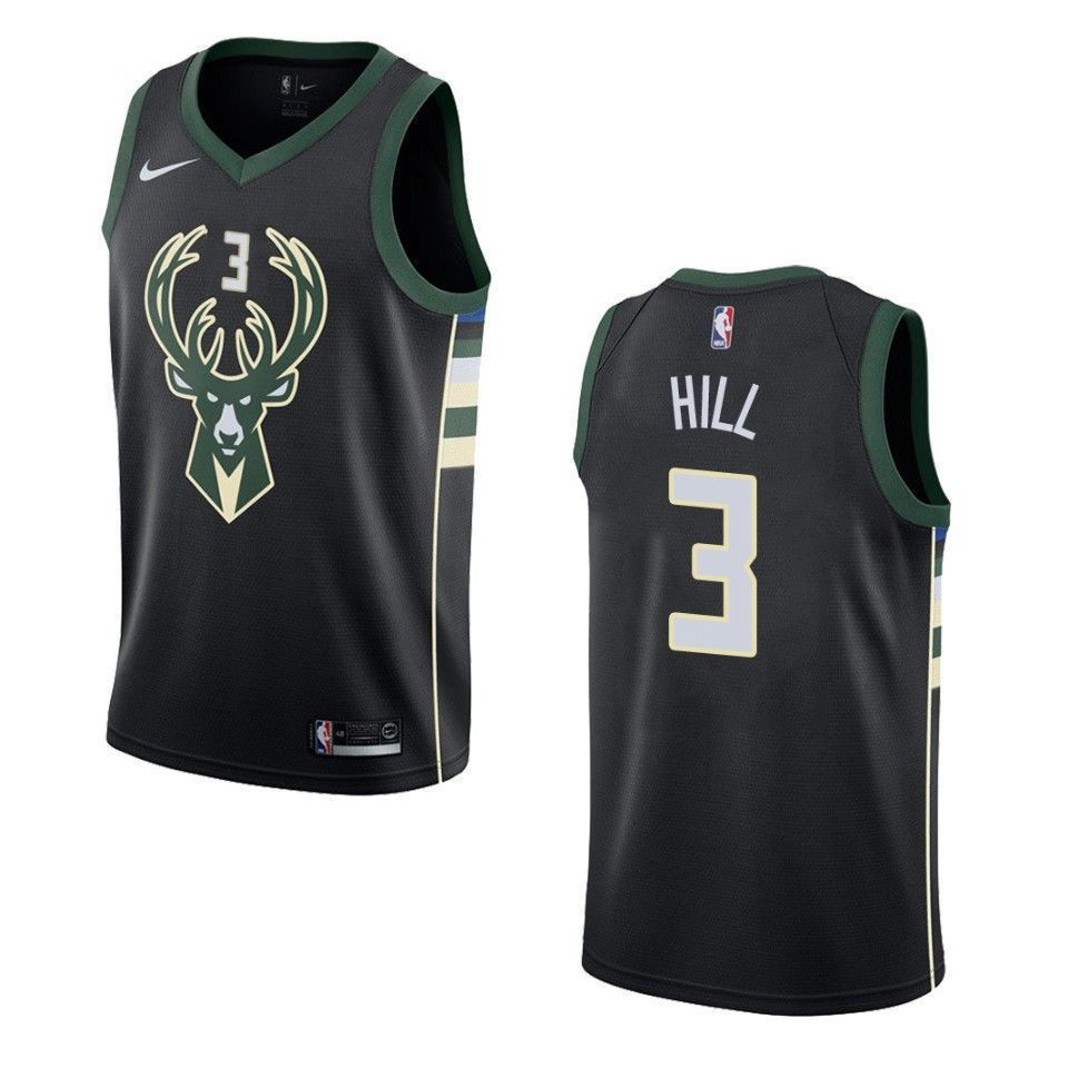 Milwaukee Bucks 3 George Hill Statement Swingman Black NBA Jersey Men's
