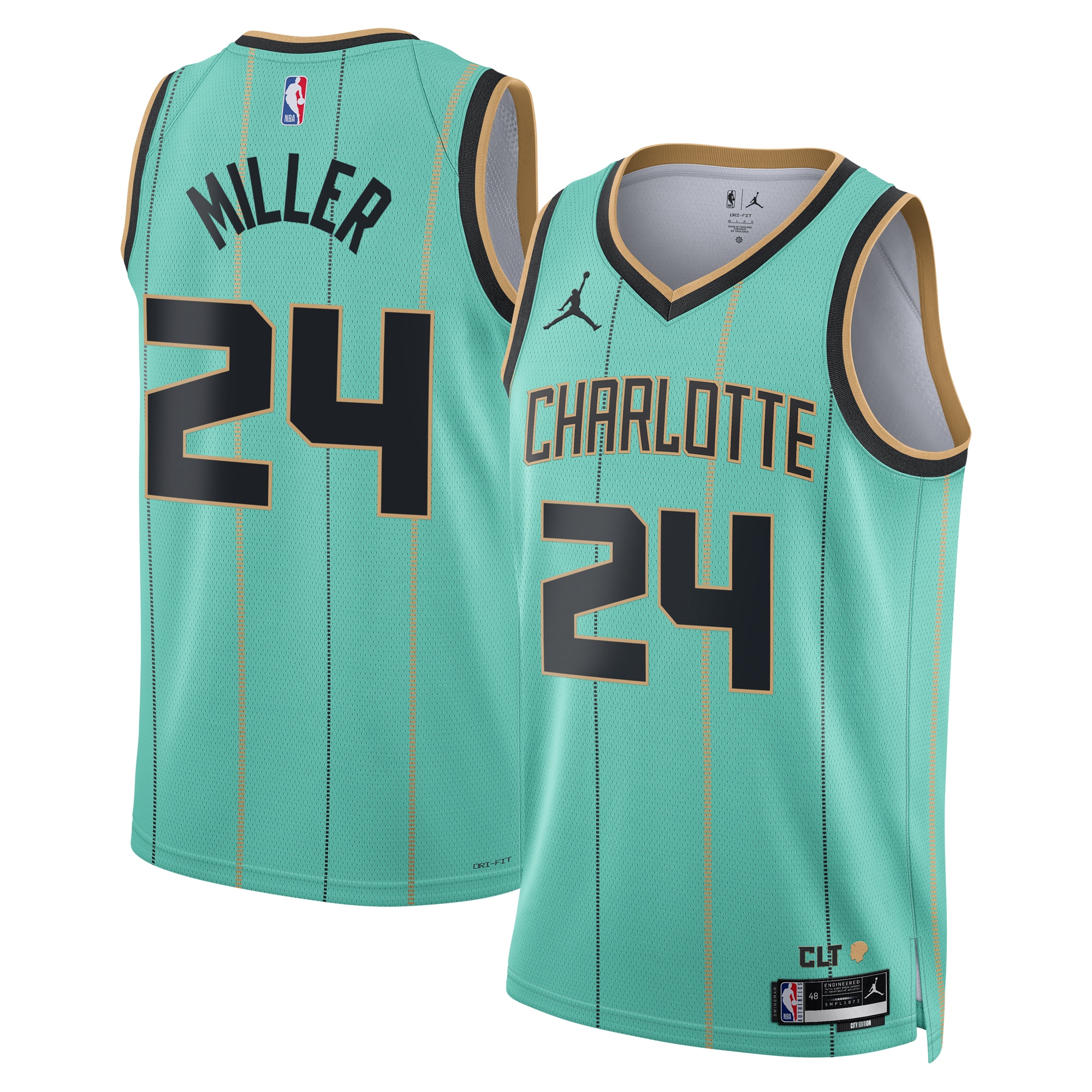 Camiseta Jordan Brand City Edition Swingman de los Charlotte Hornets 2024 Verde azulado Brandon Mille Unisex NBA Jersey Unisex