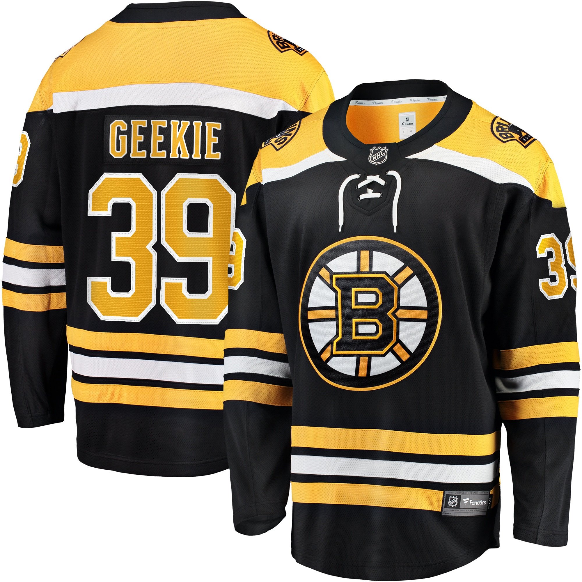 Morgan Geekie 39 Boston Bruins Breakaway Home Black NHL Jersey Men's