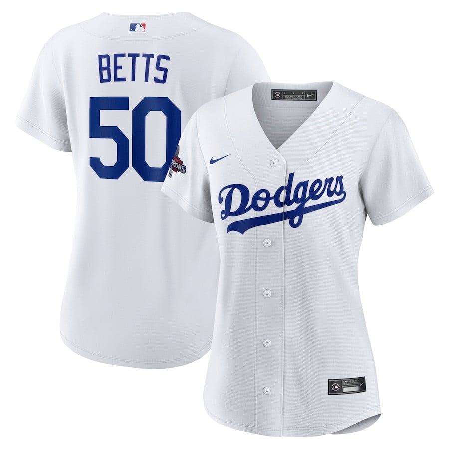 Mookie Betts 50 Los Angeles Dodgers 2024 World Series Champions Home Player White MLB Jersey Women's