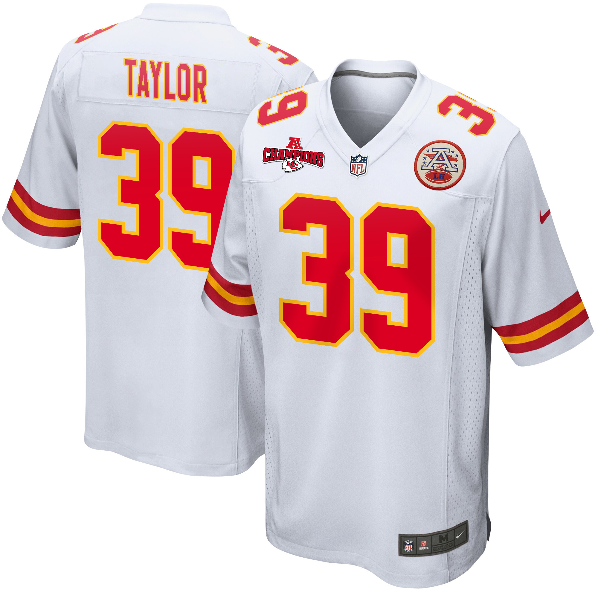 Keith Taylor 39 Kansas City Chiefs AFC Champions Patch Game White NFL Jersey Men's