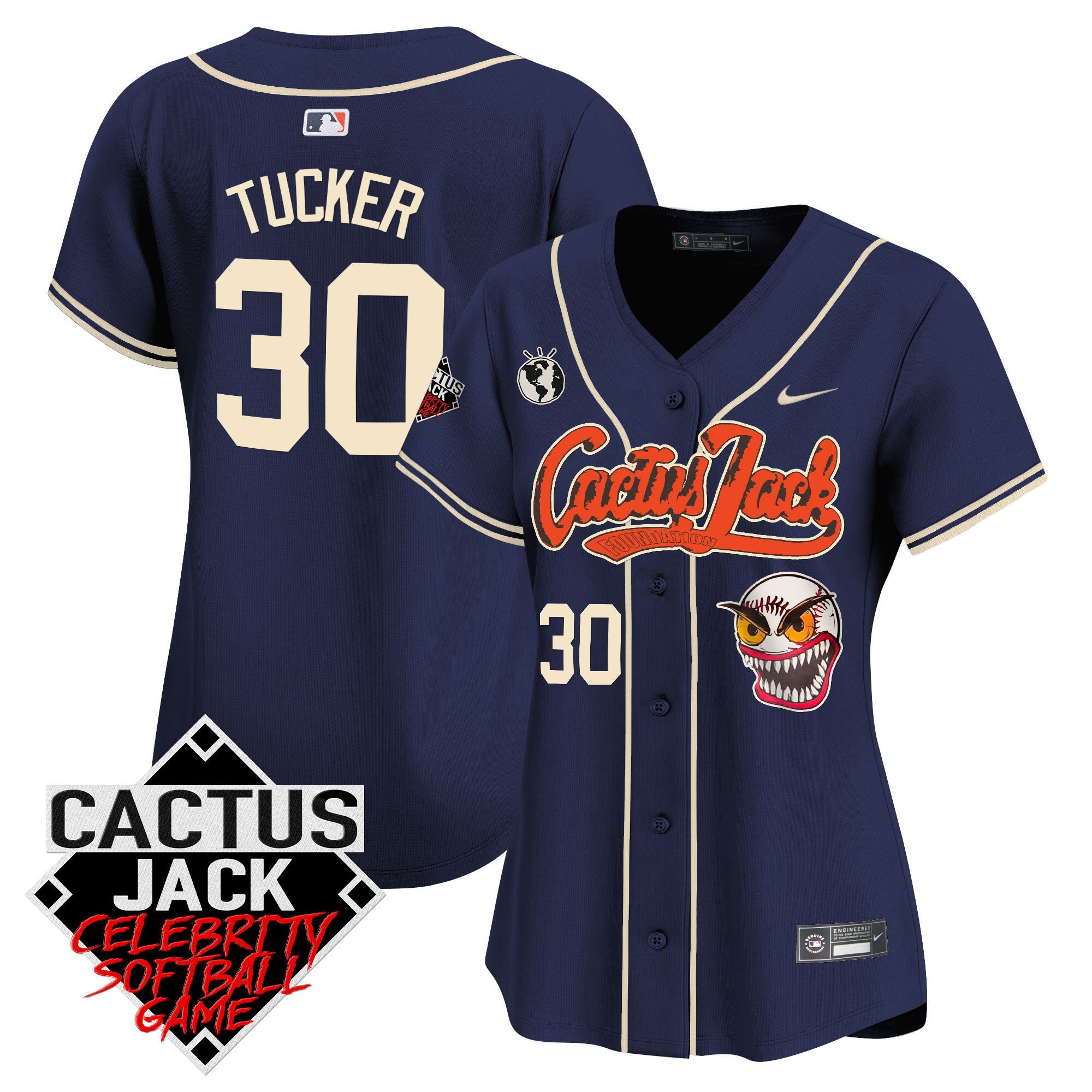 Kyle Tucker 30 Houston Astros Cactus Jack Celebrity Softball Game Patch Navy MLB Jersey Women's