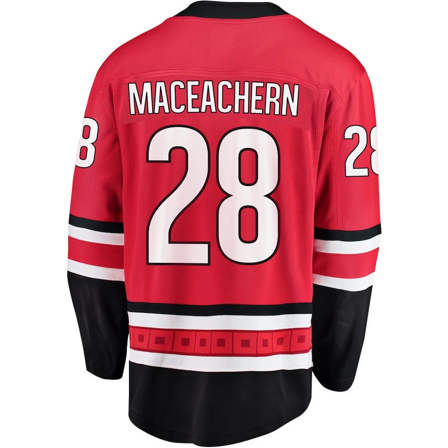 MacKenzie MacEachern 28 Carolina Hurricanes Stanley Cup 2023 Playoffs Patch Home Breakaway Red NHL Jersey Men's
