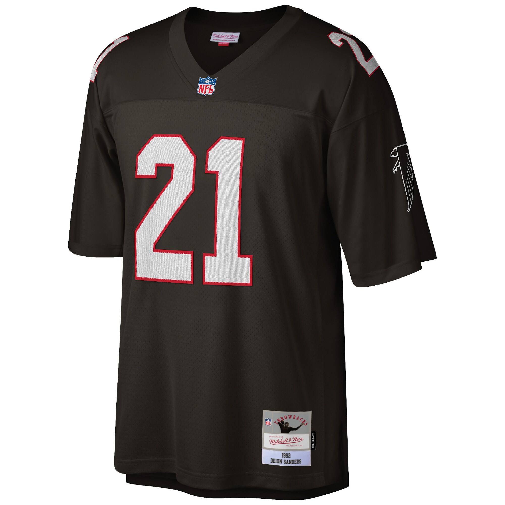 Atlanta Falcons Deion Sanders Mitchell Ness Black Big Tall 1992 Retired Player NFL Jersey Men's