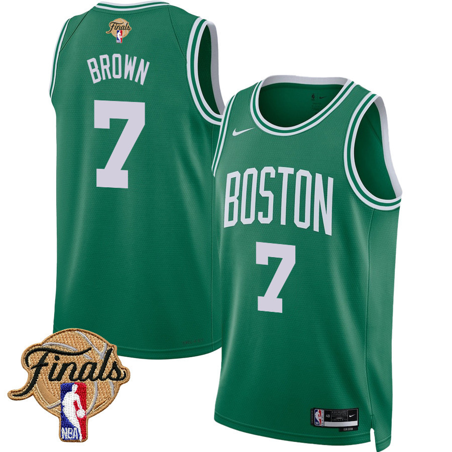 Jaylen Brown 7 Boston Celtics 2024 FINALS PATCH Icon Edition Kelly Green NBA Jersey Men's