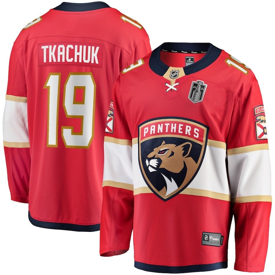 Matthew Tkachuk 19 Florida Panthers 2024 Stanley Cup Final Home Breakaway Player Red NHL Jersey Men's