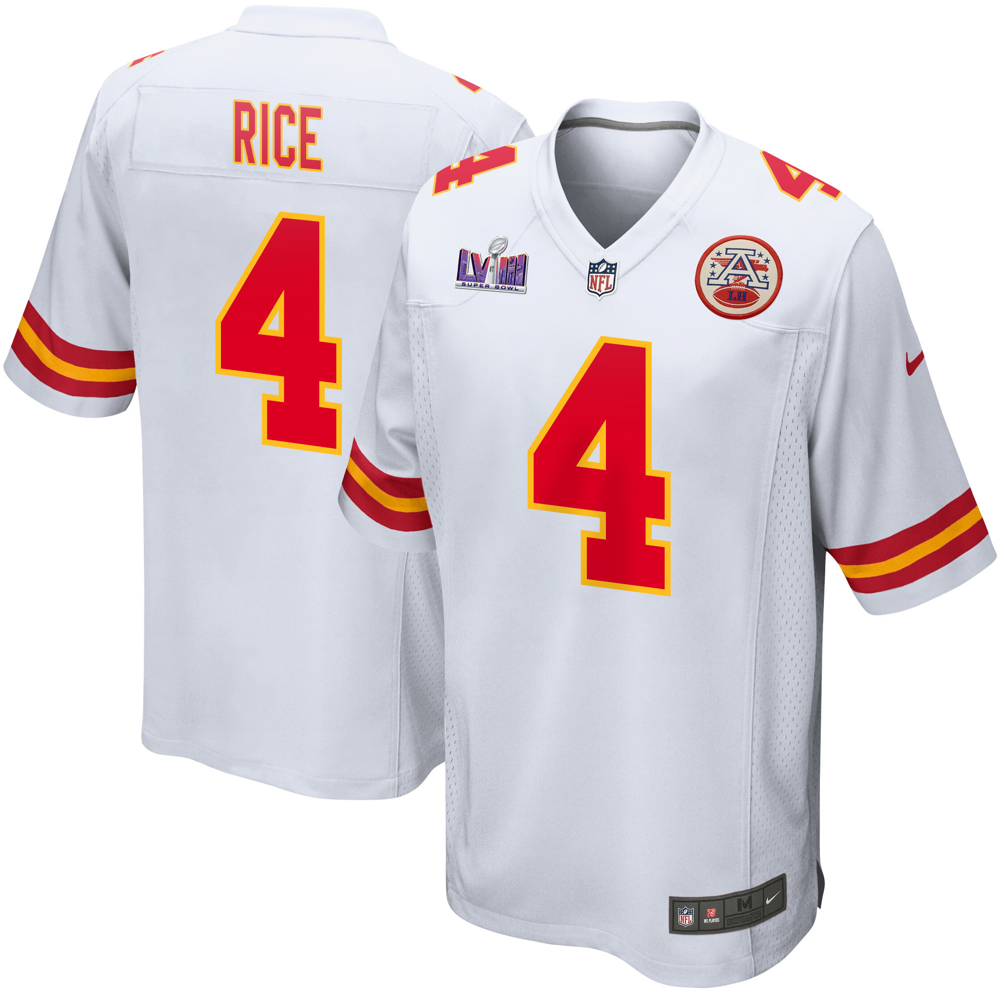Rashee Rice 4 Kansas City Chiefs Super Bowl LVIII Patch Game White NFL Jersey Men's