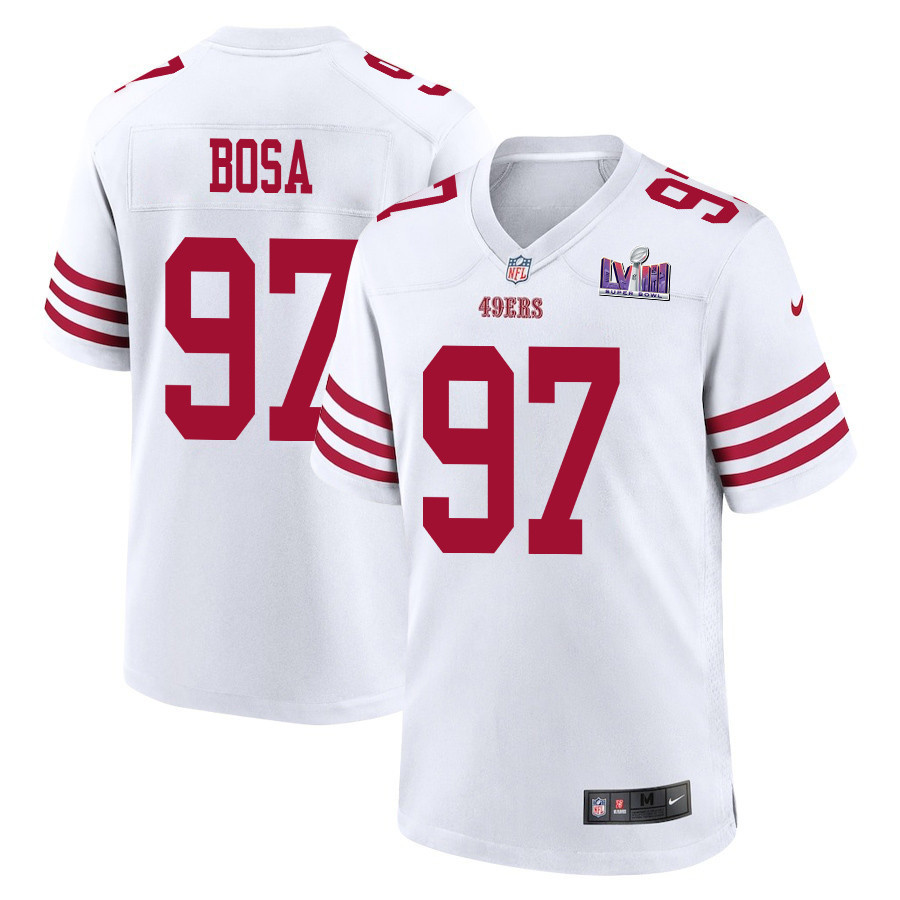 Nick Bosa 97 San Francisco 49ers Super Bowl LVIII Patch Game White NFL Jersey Men's