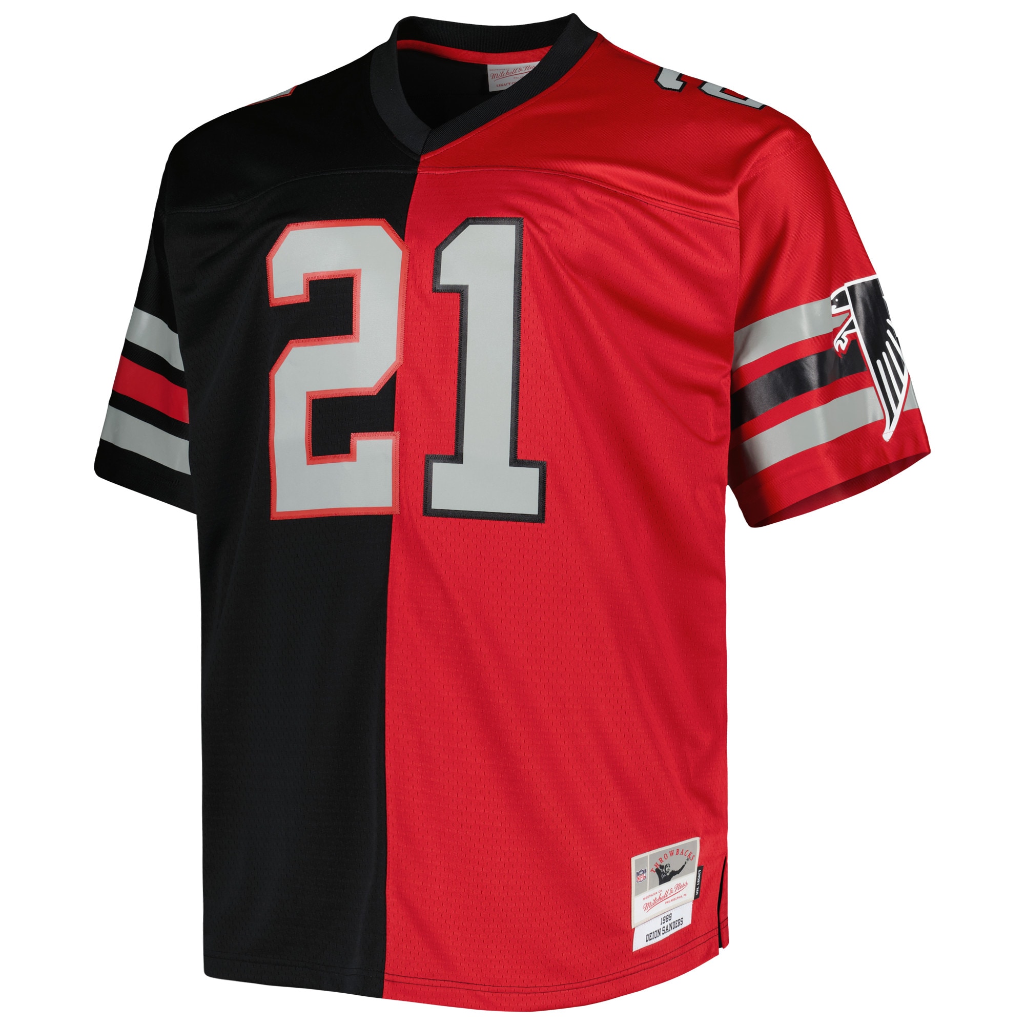 Atlanta Falcons Deion Sanders Mitchell Ness Black/Red Big Tall Split Legacy Retired Player NFL Jersey Men's
