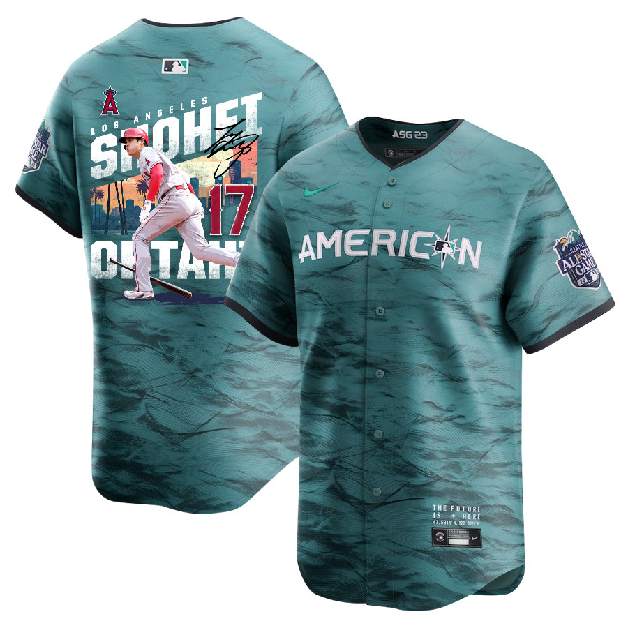 Shohei Ohtani 17 Los Angeles Angels Signed City 2023 All Star Game Limited Player Teal MLB Jersey Men's