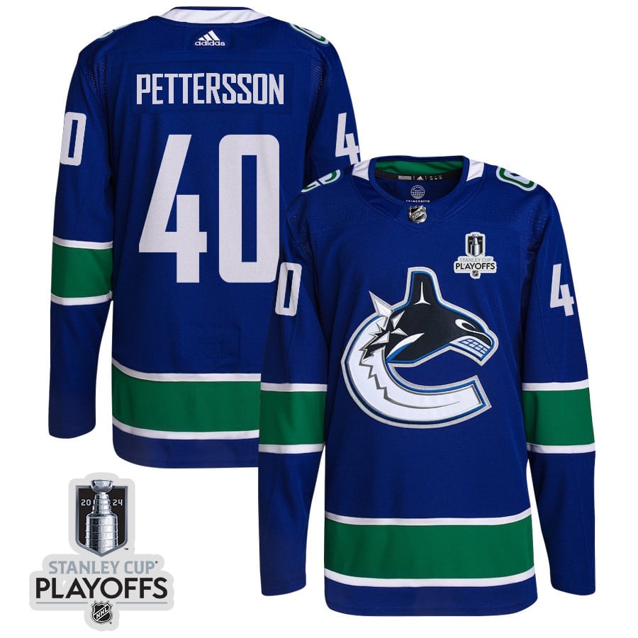 Elias Pettersson 40 Vancouver Canucks 2024 Playoffs Patch Home Blue NHL Jersey Men's