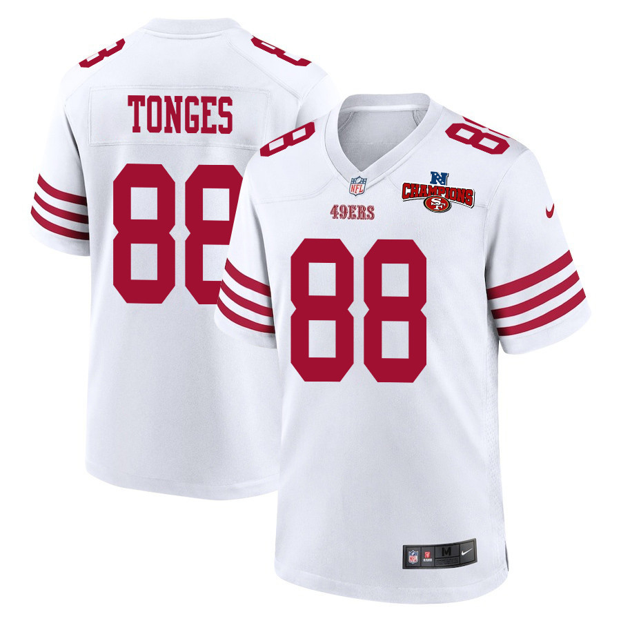 Jake Tonges 88 San Francisco 49ers NFC Champions Patch Game White NFL Jersey Men's